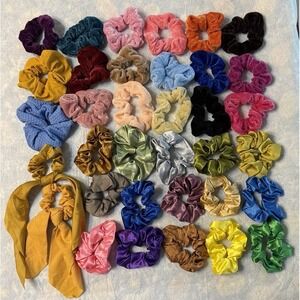 Vintage 80's 90's Scrunchie Ponytail Hair Tie Lot of 35 Velvet Satin